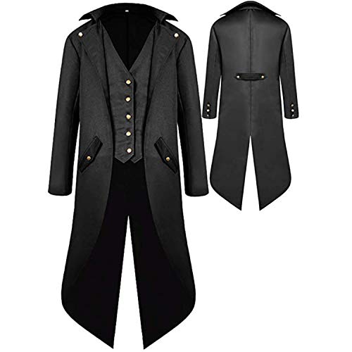 BITSEACOCO Mens Gothic Medieval Tailcoat Jacket, Steampunk Vintage Victorian Frock High Collar Coat