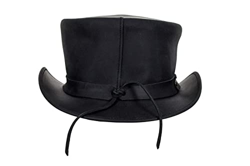 Dream Apparel Black Leather Top Hat Men Women Steampunk Halloween Costume Plague Doctor Deadman Tophat Victorian Short Topper - Image 4