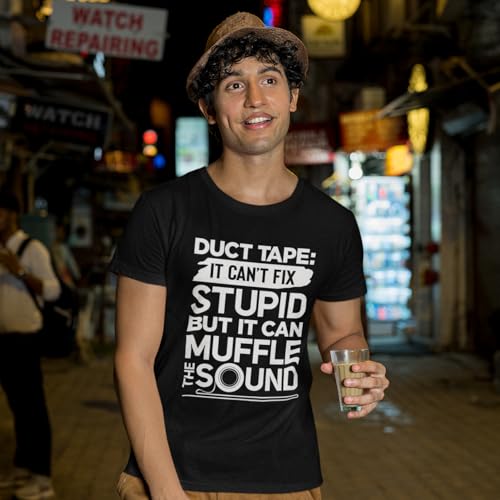 Duct Tape Can't Fix Stupid, but can Muffle The Sound T-Shirt, Funny Men Sarcastic Graphic Novelty T Shirt - Image 3