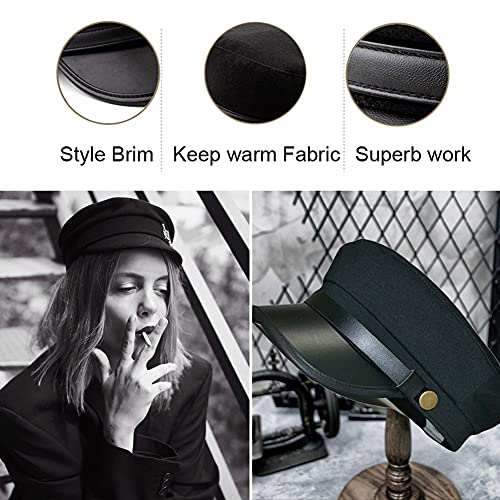 Elandy Black Men's & Women's Chauffeur & Driver Hat - Classic Vintage Newsboy Cap & Peaked Beret - Image 4
