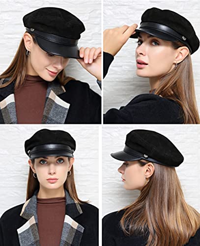 Elandy Black Men's & Women's Chauffeur & Driver Hat - Classic Vintage Newsboy Cap & Peaked Beret - Image 6