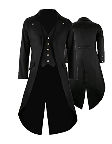 GOLDSTITCH Mens Black Vintage Tailcoat Jacket Fancy Cool Cosplay Costume Robe - Image 4