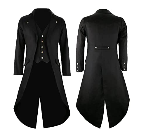 GOLDSTITCH Mens Black Vintage Tailcoat Jacket Fancy Cool Cosplay Costume Robe - Image 7