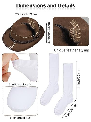 SOMSOC Men’s German Bavarian Oktoberfest Costume Set Includes Mens Lederhosen with Suspenders & Shirt & Socks and Hat - Image 4