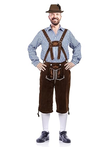 SOMSOC Men’s German Bavarian Oktoberfest Costume Set Includes Mens Lederhosen with Suspenders & Shirt & Socks and Hat - Image 6