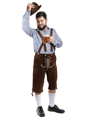 SOMSOC Men’s German Bavarian Oktoberfest Costume Set Includes Mens Lederhosen with Suspenders & Shirt & Socks and Hat - Image 7