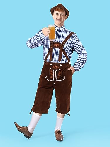 SOMSOC Men’s German Bavarian Oktoberfest Costume Set Includes Mens Lederhosen with Suspenders & Shirt & Socks and Hat - Image 8