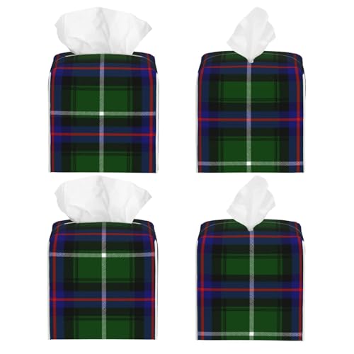 SolaraPulse Modern Square Leather Tissue Box Cover, Scottish Clan MacEdward Tartan Plaid Decorative Organizer for Bathroom, Office Desk, Nightstand, and Dining Table - Image 3