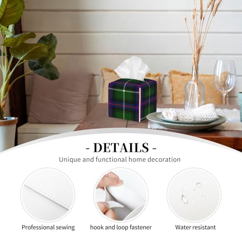 SolaraPulse Modern Square Leather Tissue Box Cover, Scottish Clan MacEdward Tartan Plaid Decorative Organizer for Bathroom, Office Desk, Nightstand, and Dining Table - Image 4