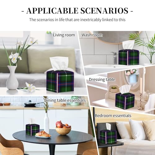 SolaraPulse Modern Square Leather Tissue Box Cover, Scottish Clan MacEdward Tartan Plaid Decorative Organizer for Bathroom, Office Desk, Nightstand, and Dining Table - Image 8