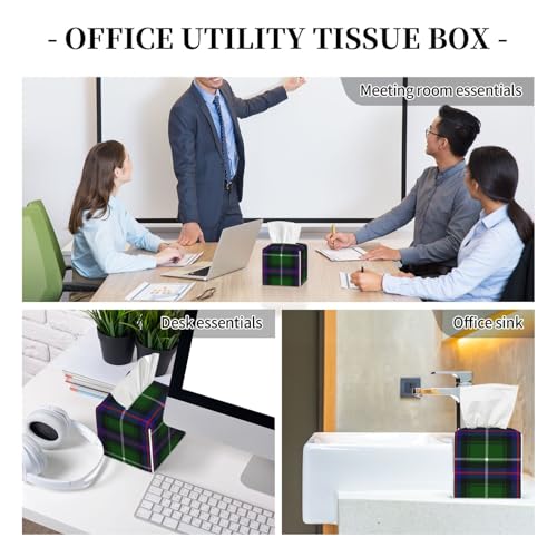 SolaraPulse Modern Square Leather Tissue Box Cover, Scottish Clan MacEdward Tartan Plaid Decorative Organizer for Bathroom, Office Desk, Nightstand, and Dining Table - Image 9