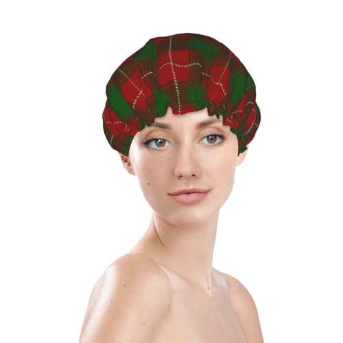 SolaraPulse Shower Cap for Women, Scottish Clan MacDuffee Tartan Double Layer Reusable Bathing Cap with Elastic Band for Hair Care and Protection - Image 4