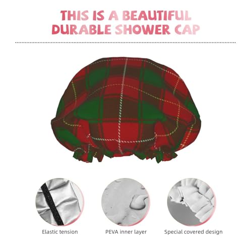 SolaraPulse Shower Cap for Women, Scottish Clan MacDuffee Tartan Double Layer Reusable Bathing Cap with Elastic Band for Hair Care and Protection - Image 6