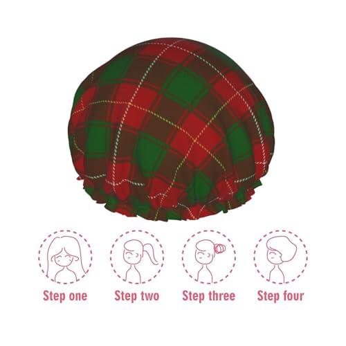 SolaraPulse Shower Cap for Women, Scottish Clan MacDuffee Tartan Double Layer Reusable Bathing Cap with Elastic Band for Hair Care and Protection - Image 8