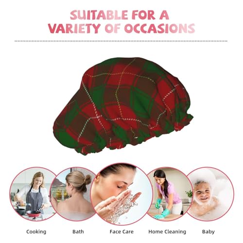 SolaraPulse Shower Cap for Women, Scottish Clan MacDuffee Tartan Double Layer Reusable Bathing Cap with Elastic Band for Hair Care and Protection - Image 10