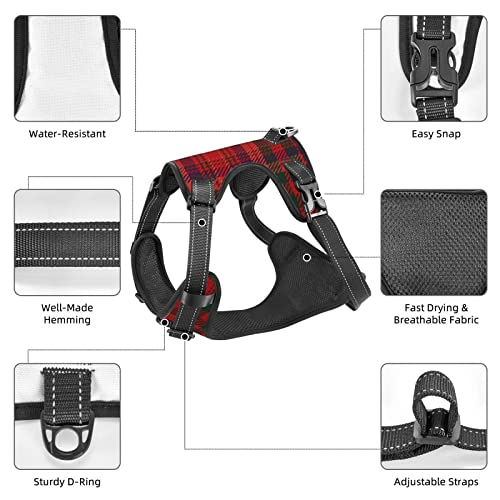 Dog Harness No Pull, Macpherson Clan Black and White Dress Tartan Adjustable Reflective Breathable Oxford Soft Vest for Small Medium Large Dogs Training Walking Pet Harness - Image 6