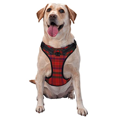 Dog Harness No Pull, Macpherson Clan Black and White Dress Tartan Adjustable Reflective Breathable Oxford Soft Vest for Small Medium Large Dogs Training Walking Pet Harness